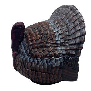 Vtg 1997 Hand Painted Turkey Candy Trinket Dish Ceramic Covered Thanksgiving 5"